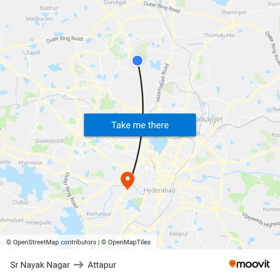 Sr Nayak Nagar to Attapur map