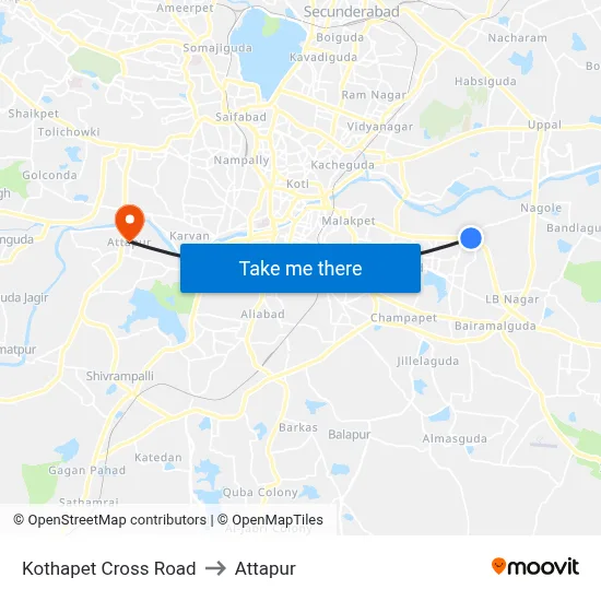 Kothapet Cross Road to Attapur map