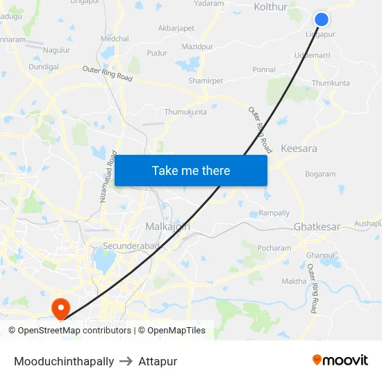 Mooduchinthapally to Attapur map