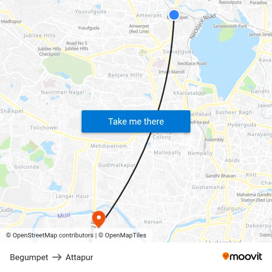 Begumpet to Attapur map