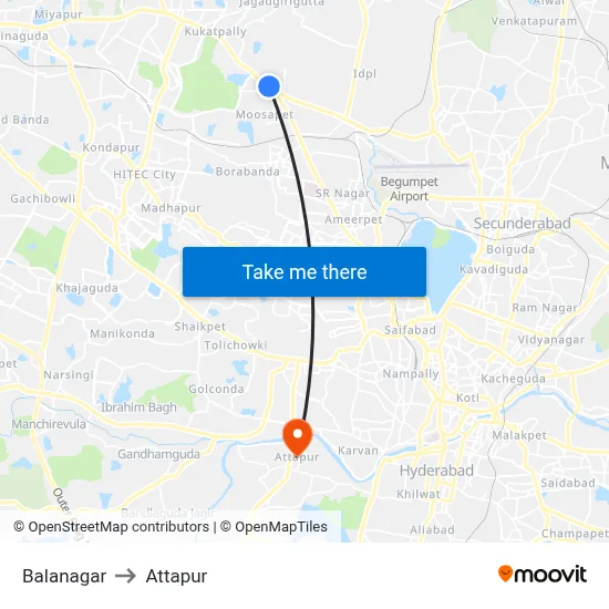 Balanagar to Attapur map