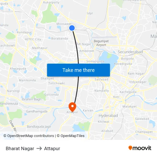 Bharat Nagar to Attapur map