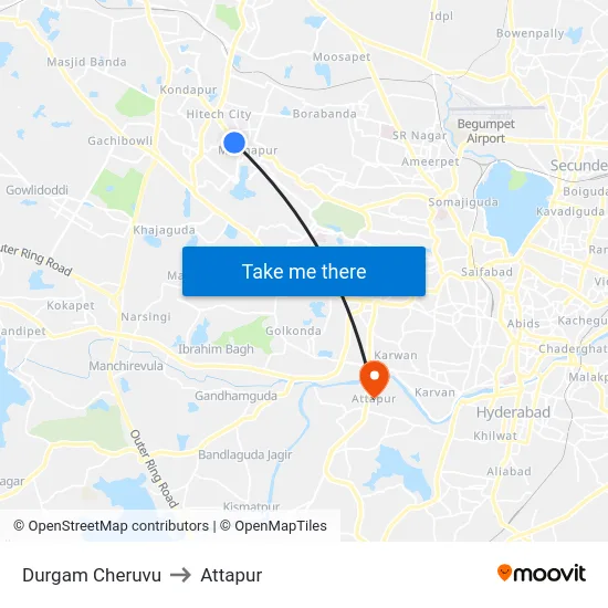 Durgam Cheruvu to Attapur map