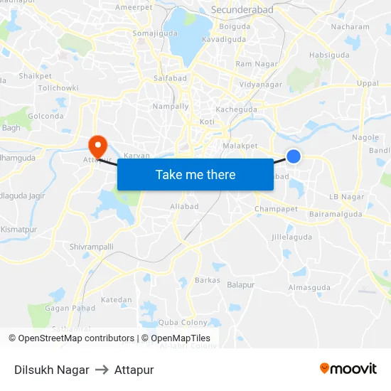 Dilsukh Nagar to Attapur map