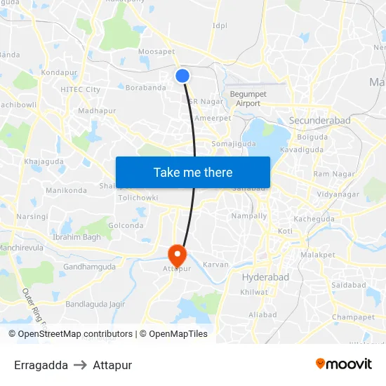 Erragadda to Attapur map