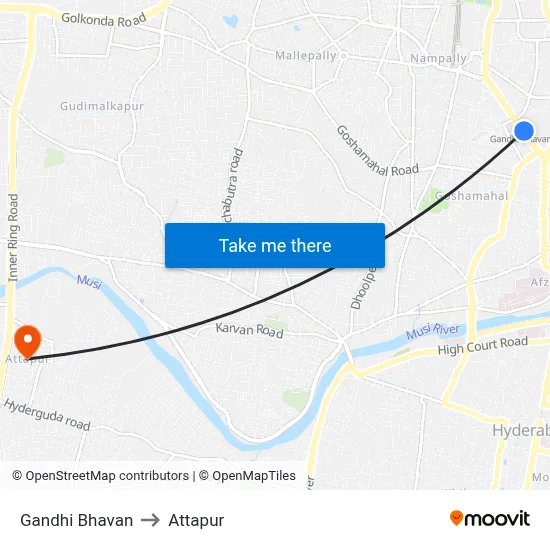 Gandhi Bhavan to Attapur map