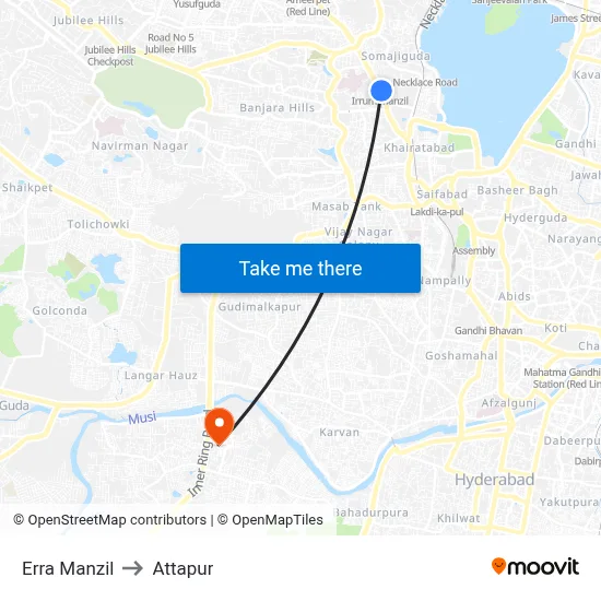 Erra Manzil to Attapur map