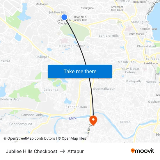 Jubilee Hills Checkpost to Attapur map