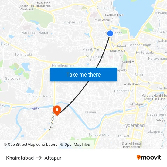 Khairatabad to Attapur map