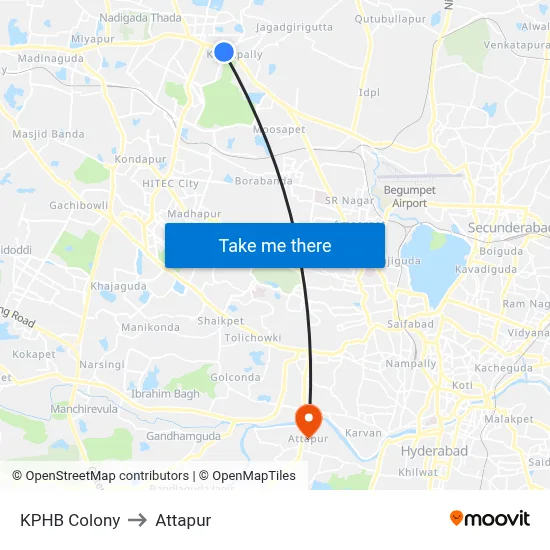KPHB Colony to Attapur map