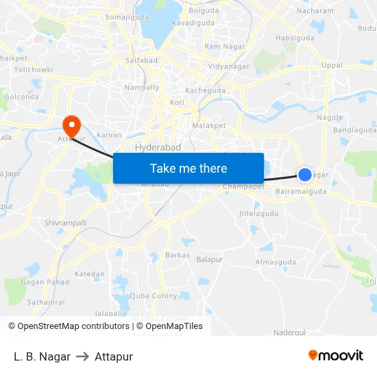 L. B. Nagar to Attapur map