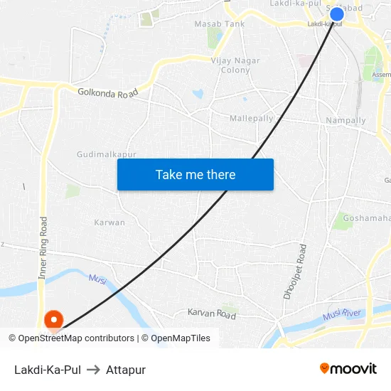 Lakdi-Ka-Pul to Attapur map