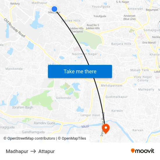 Madhapur to Attapur map