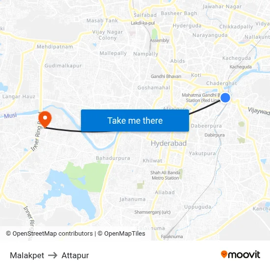 Malakpet to Attapur map