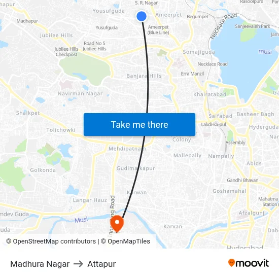 Madhura Nagar to Attapur map