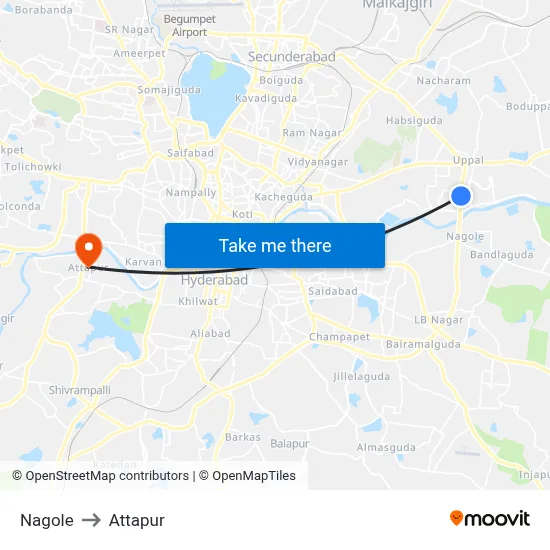 Nagole to Attapur map