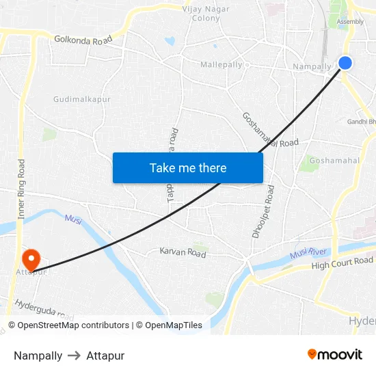 Nampally to Attapur map