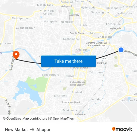 New Market to Attapur map