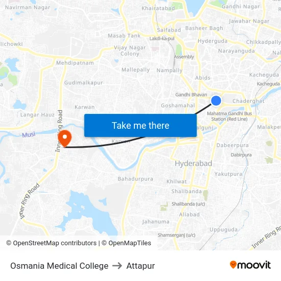 Osmania Medical College to Attapur map