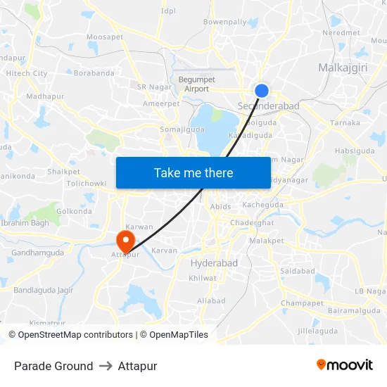Parade Ground to Attapur map