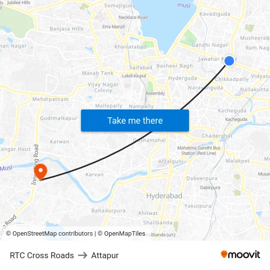 RTC Cross Roads to Attapur map
