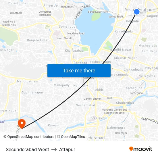 Secunderabad West to Attapur map