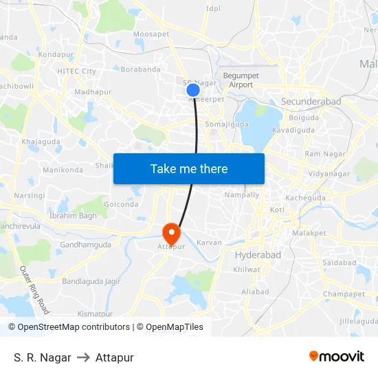 S. R. Nagar to Attapur map