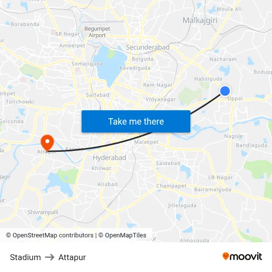 Stadium to Attapur map
