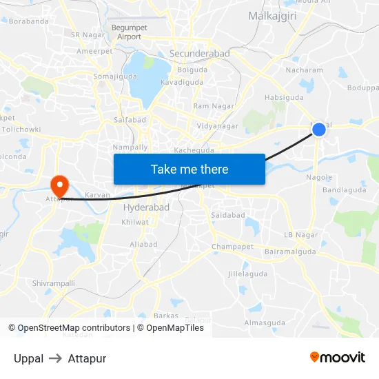 Uppal to Attapur map