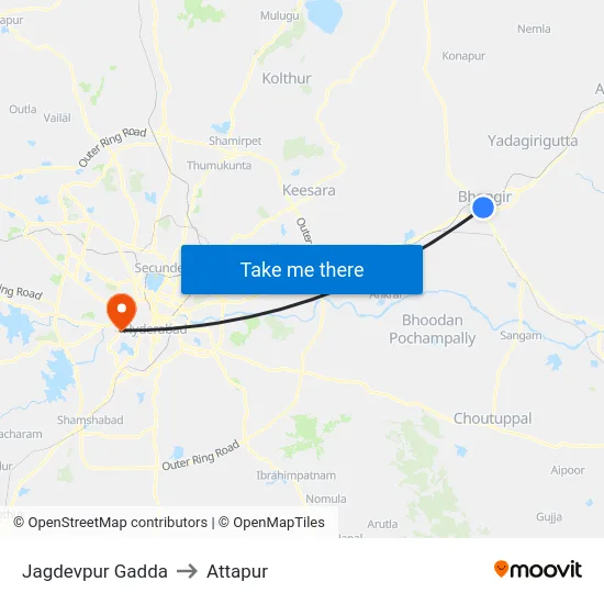 Jagdevpur Gadda to Attapur map