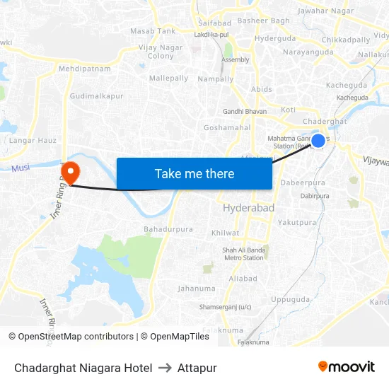Chadarghat Niagara Hotel to Attapur map