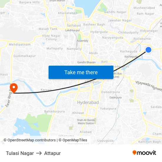 Tulasi Nagar to Attapur map