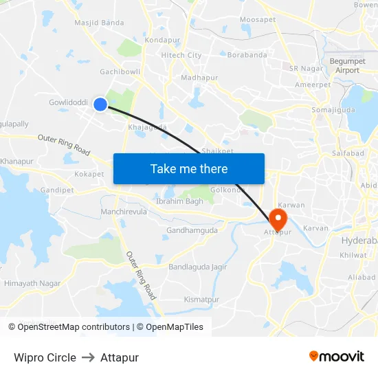 Wipro Circle to Attapur map