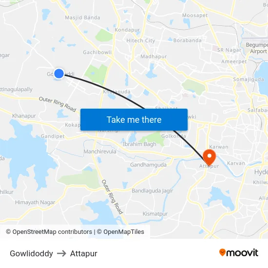 Gowlidoddy to Attapur map