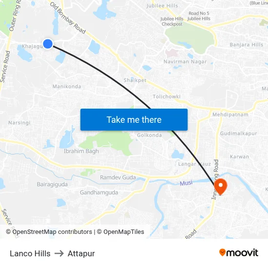 Lanco Hills to Attapur map