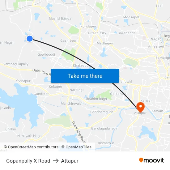 Gopanpally X Road to Attapur map