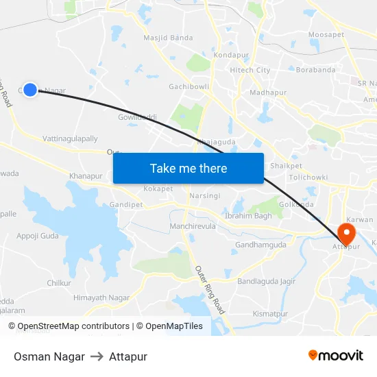 Osman Nagar to Attapur map