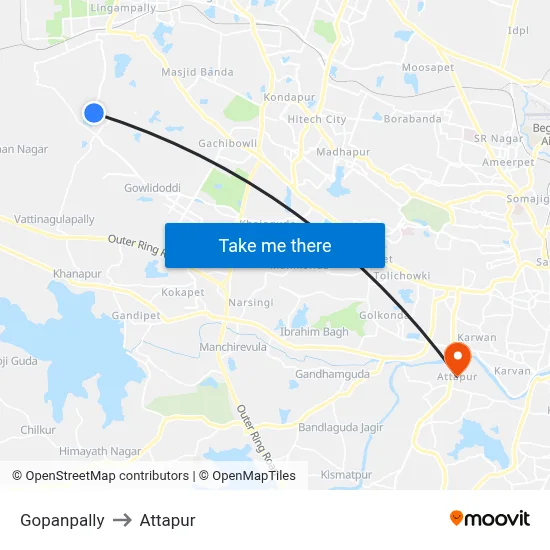Gopanpally to Attapur map
