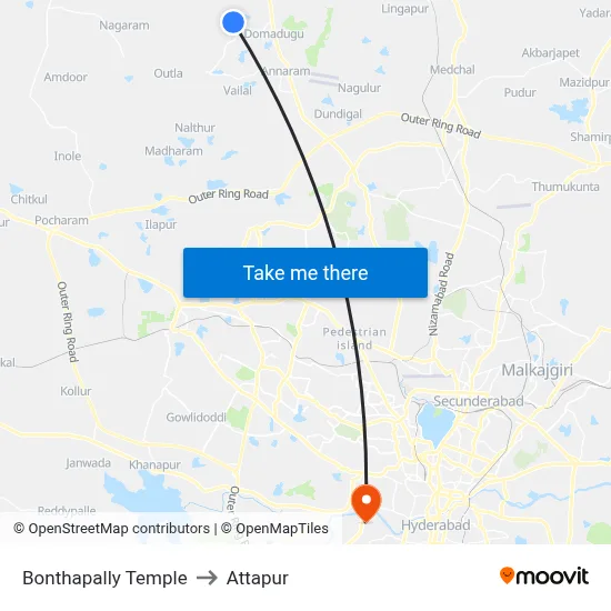 Bonthapally Temple to Attapur map