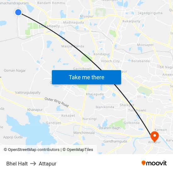 Bhel Halt to Attapur map