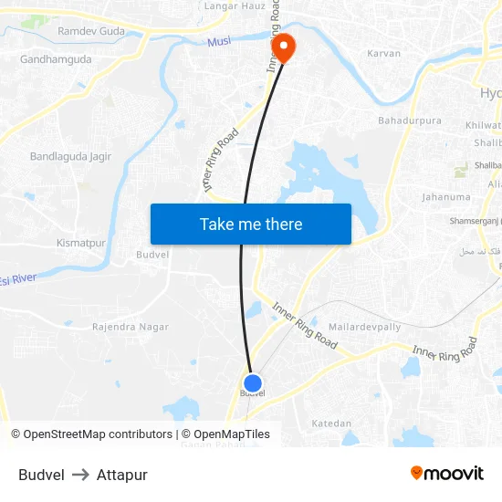Budvel to Attapur map