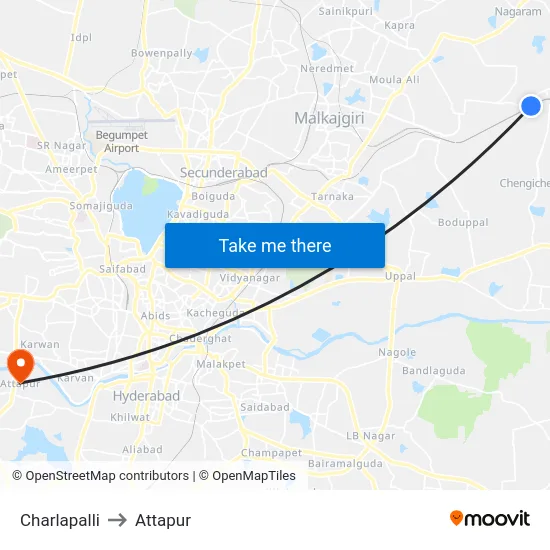 Charlapalli to Attapur map
