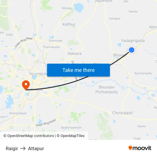 Raigir to Attapur map