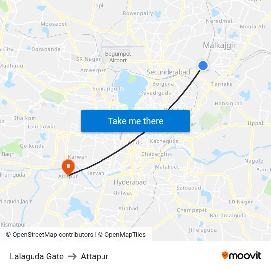 Lalaguda Gate to Attapur map