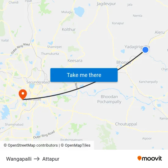Wangapalli to Attapur map
