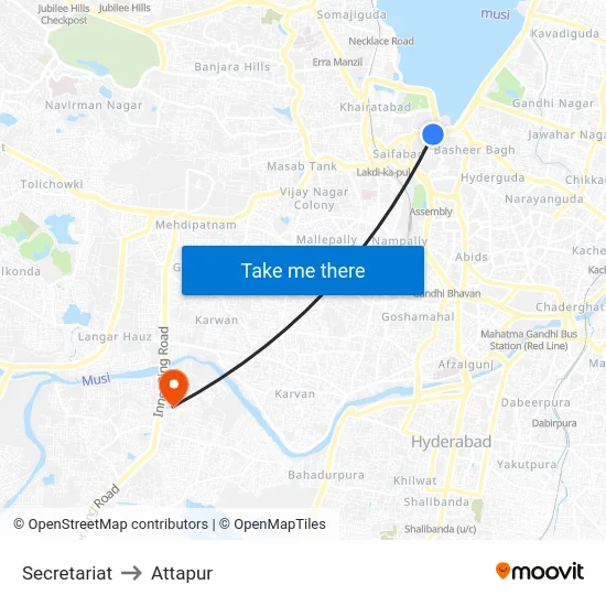 Secretariat to Attapur map