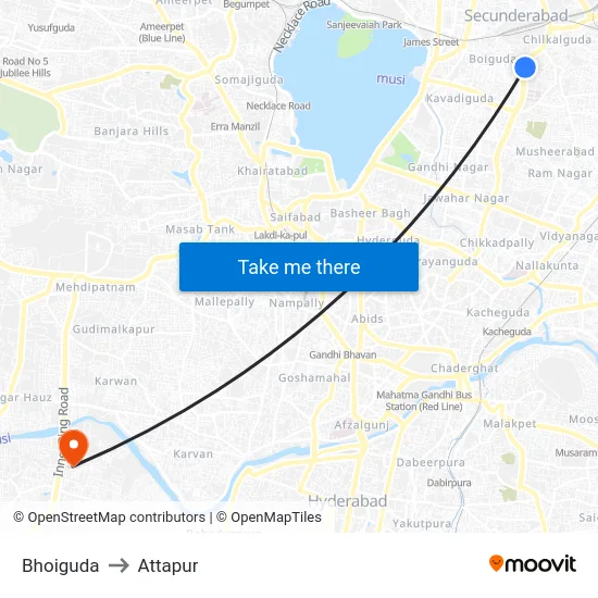 Bhoiguda to Attapur map