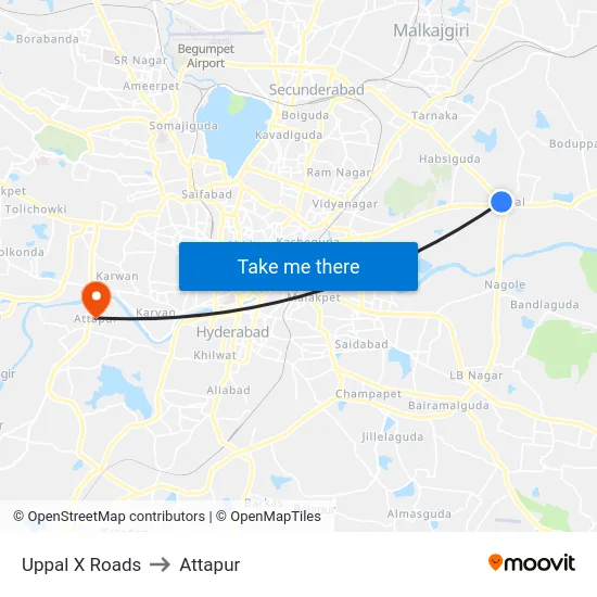 Uppal X Roads to Attapur map