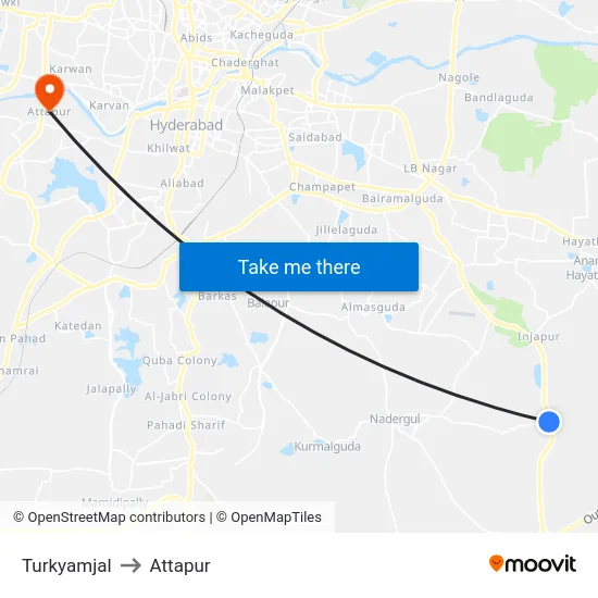 Turkyamjal to Attapur map