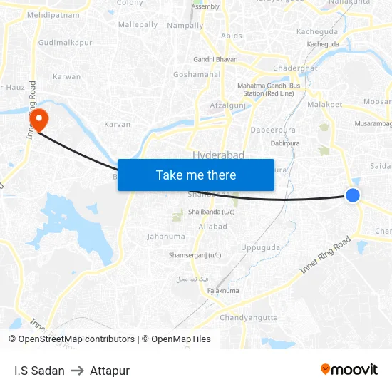 I.S Sadan to Attapur map